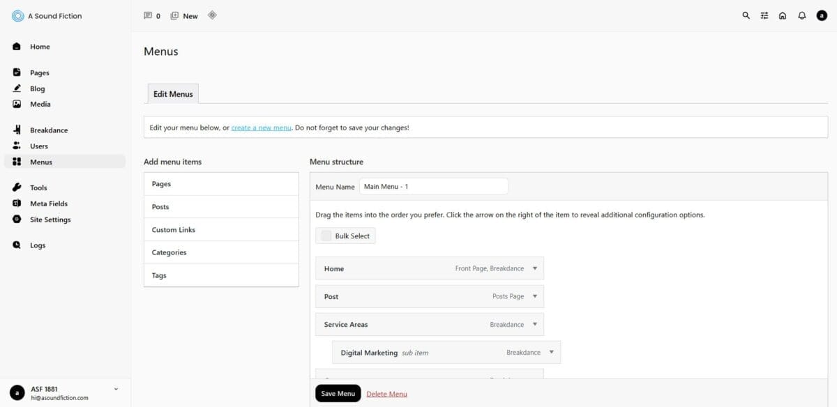Section 7 CMS Menu Panel