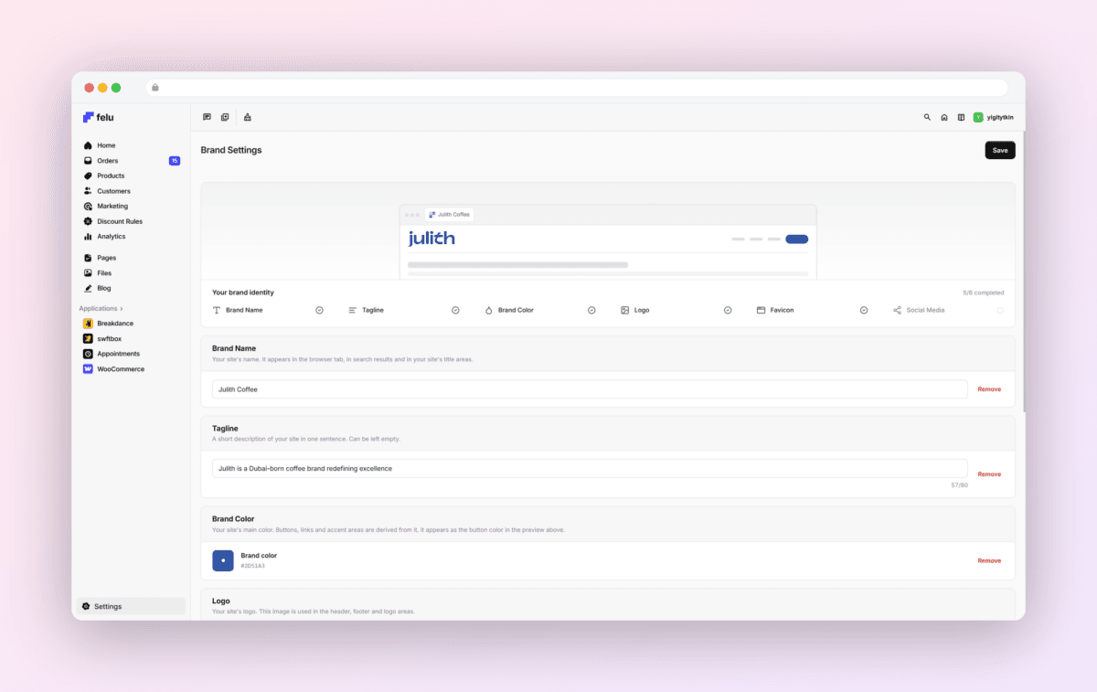 felu brand settings mockup